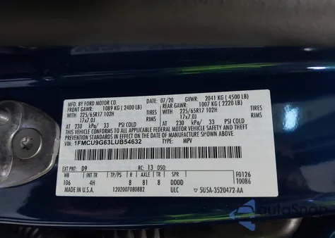 2020 Ford Escape Se from USA, damaged, VIN 1FMCU9G63LUB54632